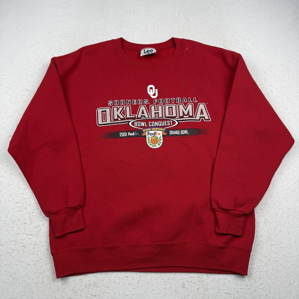 Vintage Oklahoma Sooners Sweatshirt Mens L Red NCAA Football 2001 Orange Bowl